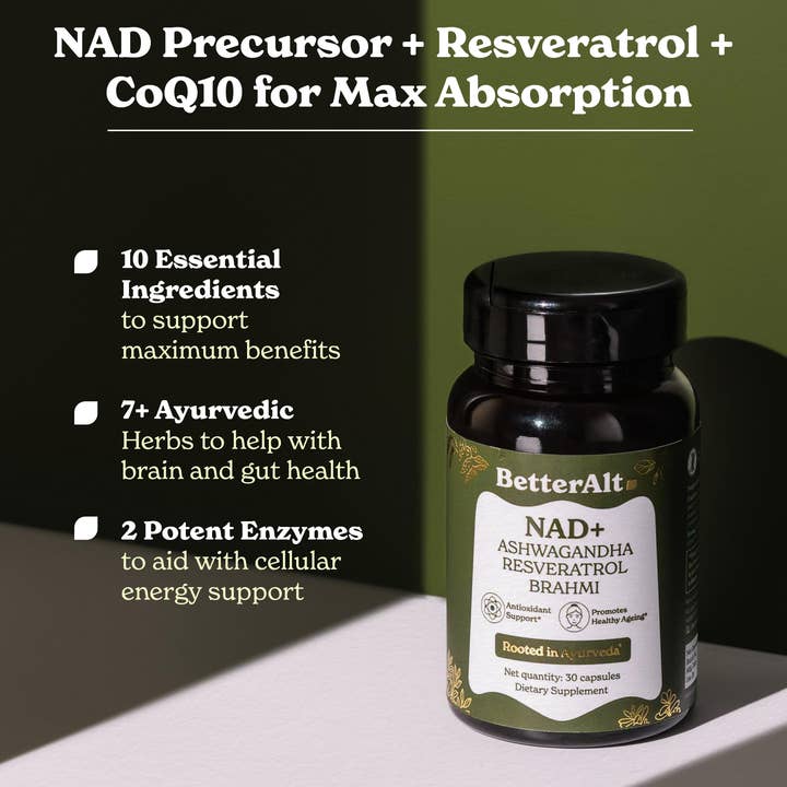 Azuretale INC - Wholesale Oral Supplement/Vitamin - NAD+ Capsules | NAD+ Precursors, Resveratrol, CoQ10, Ashwagandha | 8 Ayurvedic Ingredients