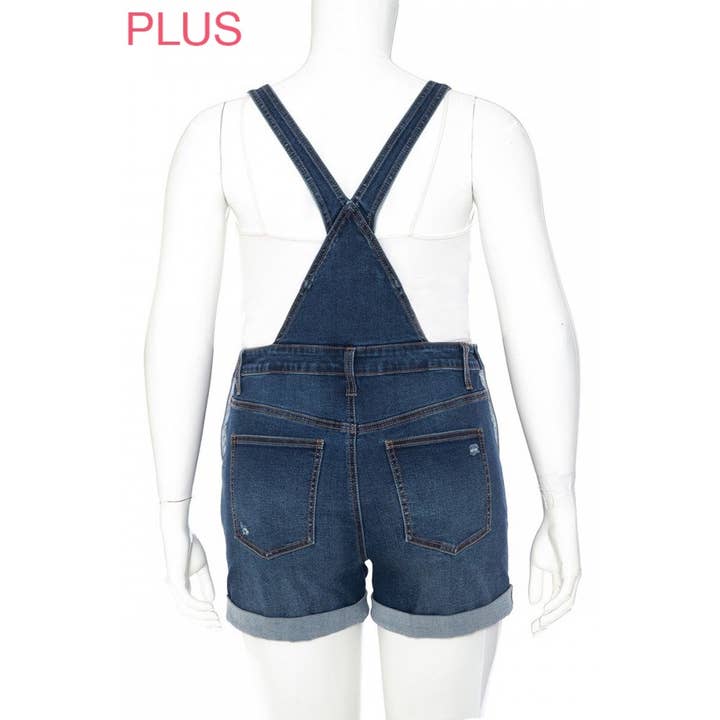 Timeless - Wholesale Overalls - Women's - PLUS DESTROYED ROLLED CUFF DENIM SHORTALLS