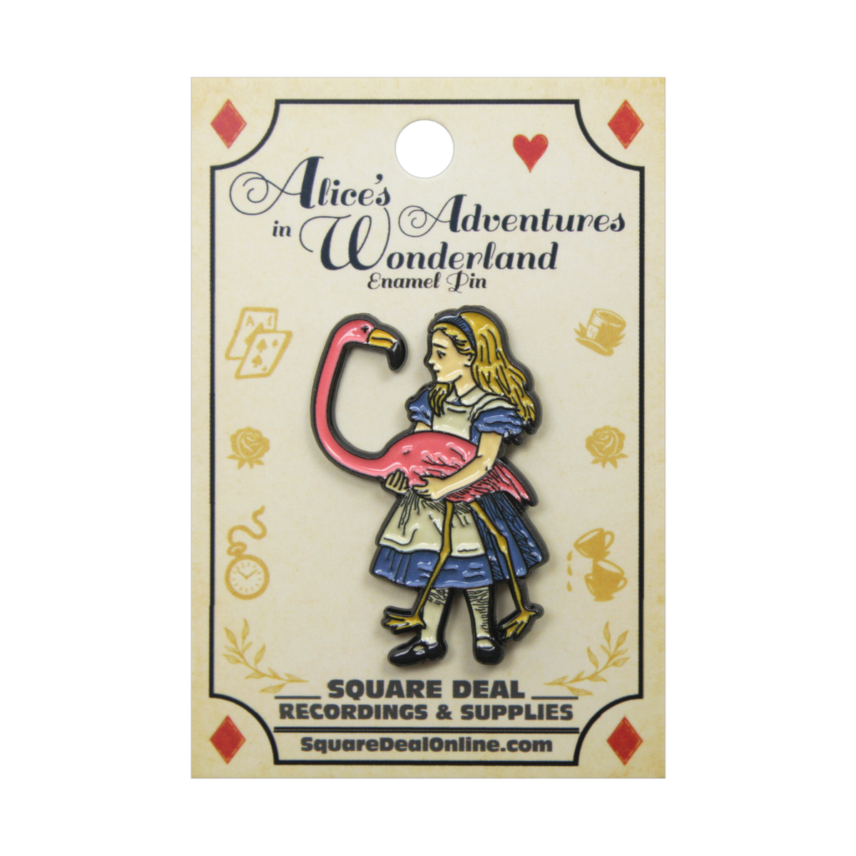 Square Deal Recordings & Supplies - Wholesale Lapel Pin/Button - Enamel Pin - Alice's Adventures In Wonderland - W/ Flamingo0