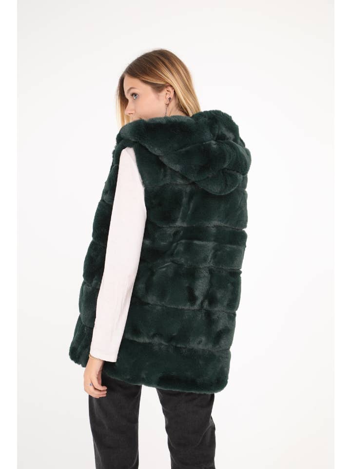 CHOKLATE PARIS – Colete - Mulher por atacado – Colete sem mangas de pele sintética com capuz - Y15613