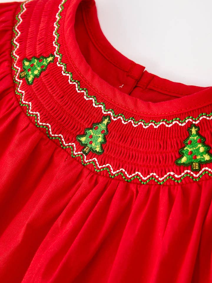 Rylee Faith Designs - Wholesale Dress - Kids - Christmas Girls Dress : Adorable Green Christmas Tree Embroidery2