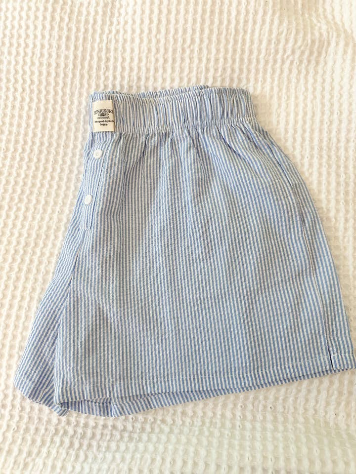 Blue Seersucker Everyday Boxer Shorts for wholesale on Faire