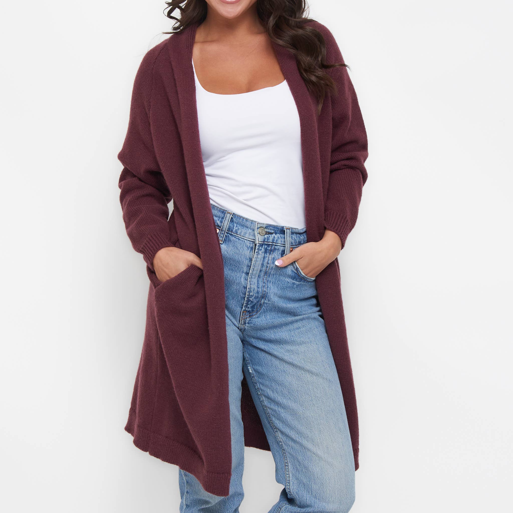 Elsie & Zoey – Cardigan - Mulher por atacado – Cardigã de Malha Madison Aberto à Frente com Malha Escovada e Manga Comprida4