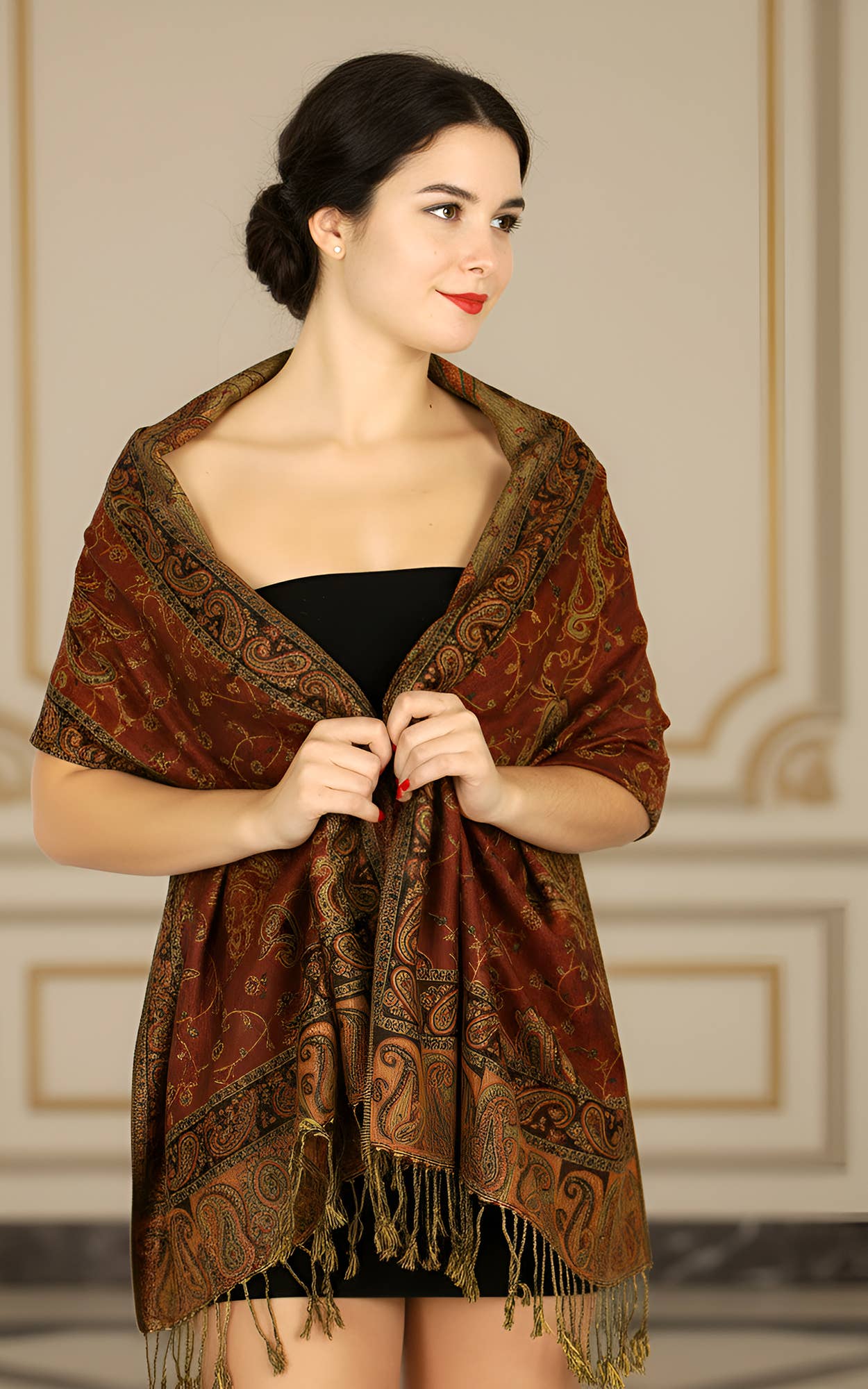 SERENITA - Wholesale Scarf - Women's - Jacquard Line Paisley Pashmina Scarf Reversible Shawl Wrap7