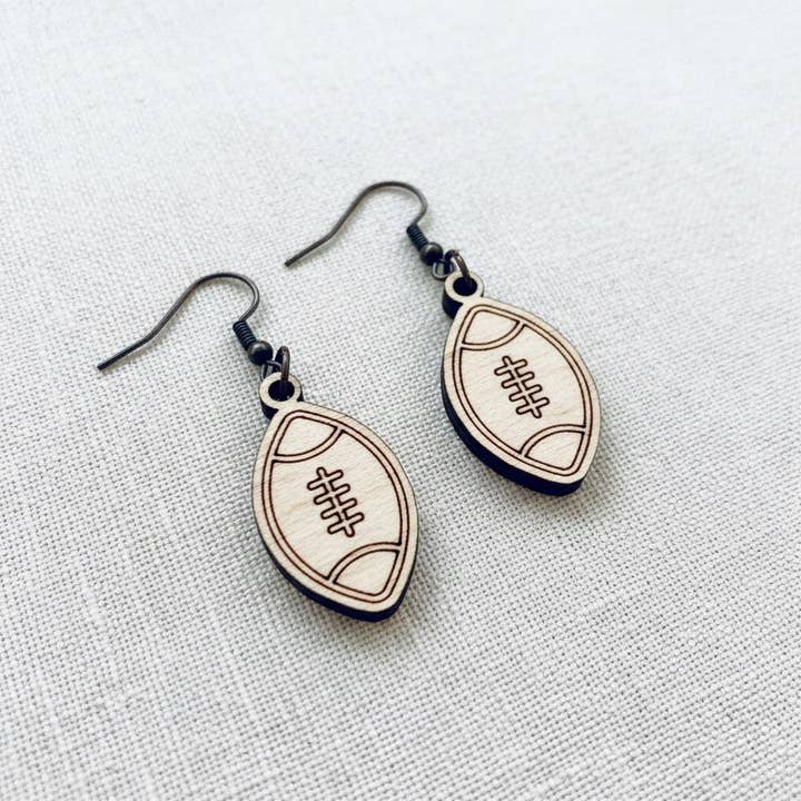 Football Engraved Wood Earrings© by Aurora North Home™ for wholesale by Aurora North Home