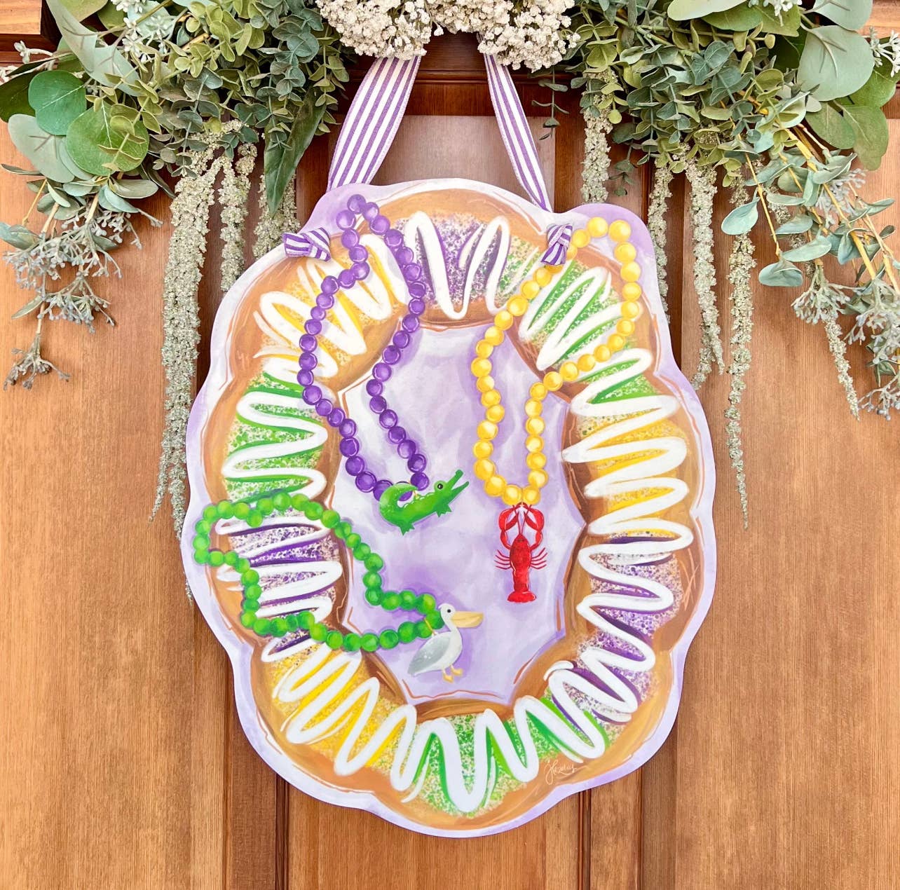 Songbird Grove Collection - Wholesale Door Hanger - Mardi Gras King Cake with Beads Door Hanger0