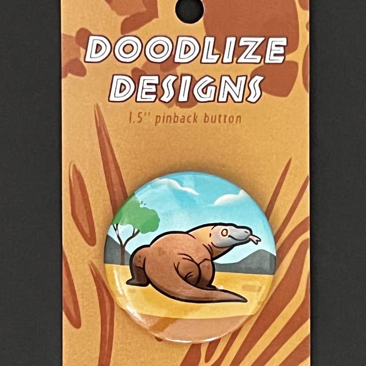 Komodo Dragon Button for wholesale by Rextooth Studios