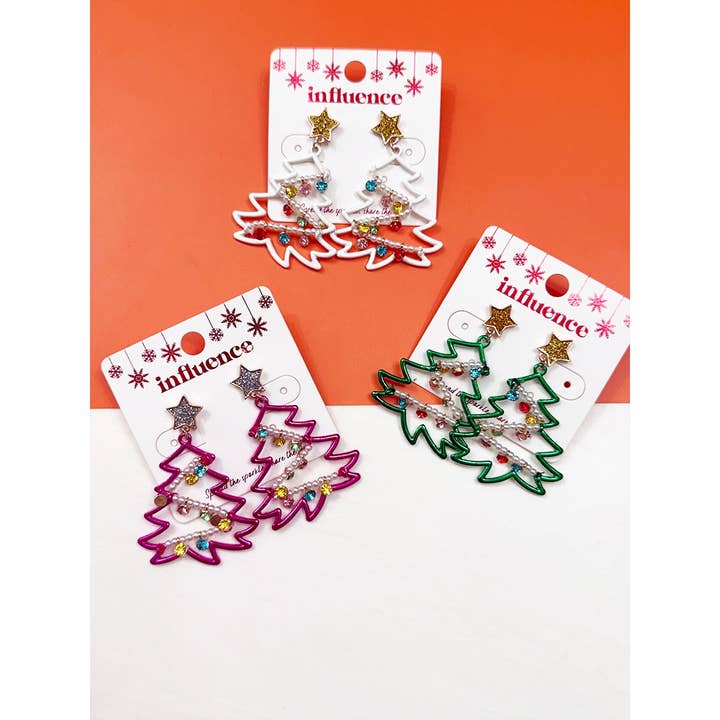 Boucles d'oreilles en métal coulé revêtu de couleur sapin de Noël pour la vente par Love and Repeat