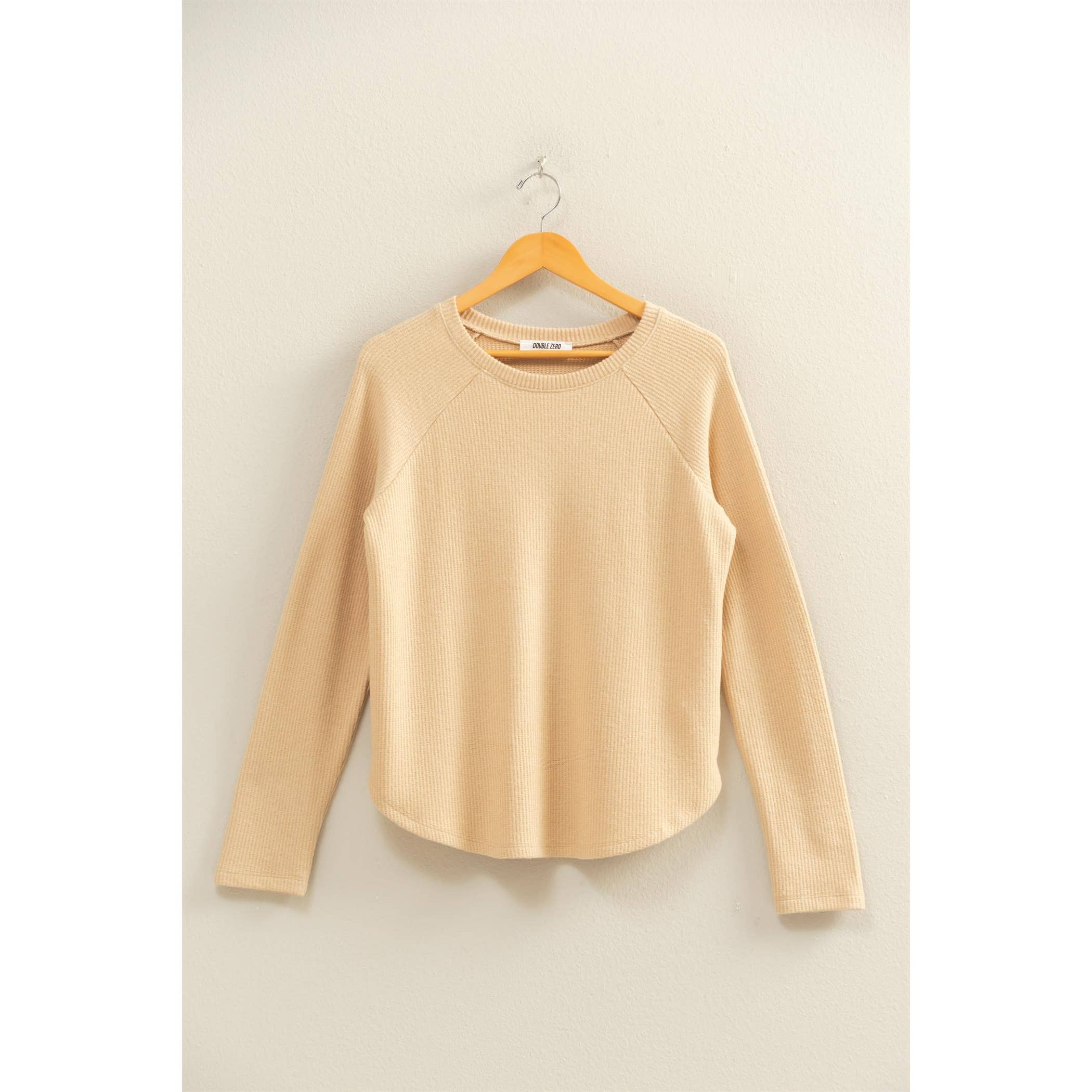 Double Zero - Wholesale Shirt - Women's - Brushed Waffle Raglan Long Sleeve Casual Top6
