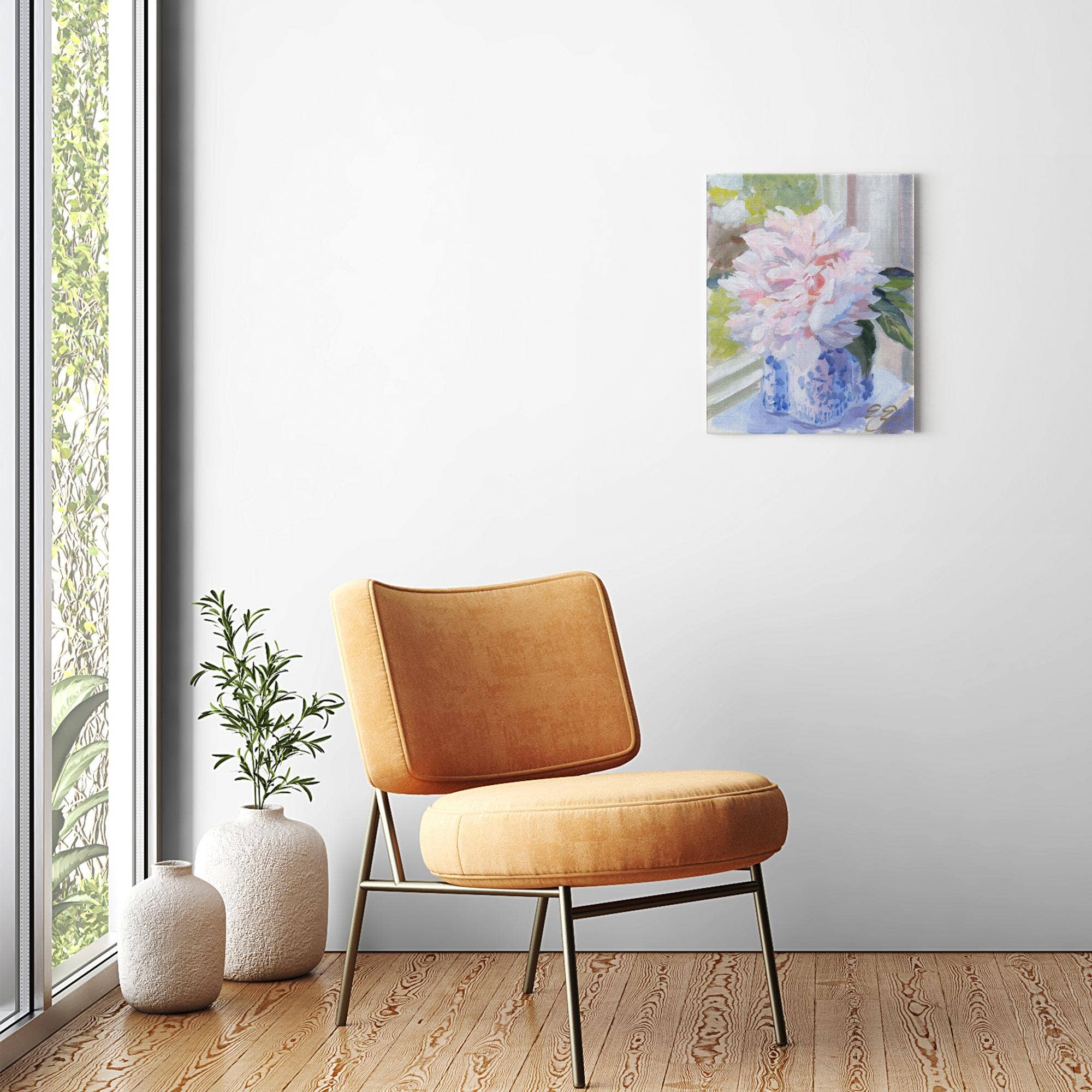 Elizabeth Alice Studio - Wholesale Art Print - No. 396 Sarah Bernhardt peony in blue and white vase, a canvas wrap print11