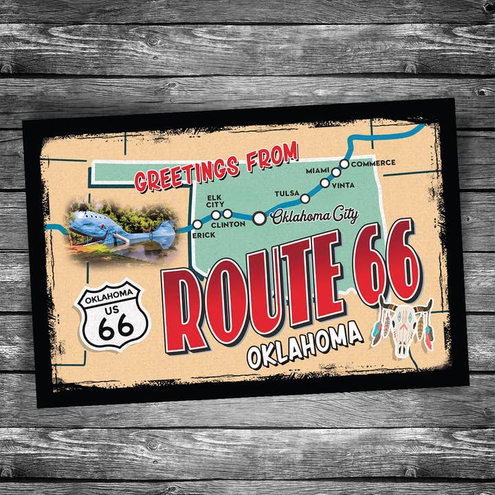 Christopher Arndt Postcard Co. - Wholesale Postcard - Greetings from Route 66 Oklahoma Map Postcard