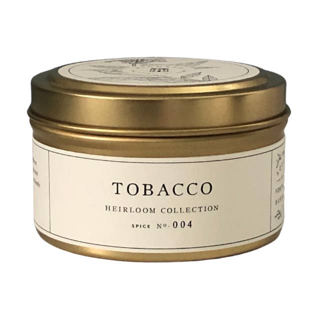 Tobacco Gold Tin Candle for wholesale by Kindred Home