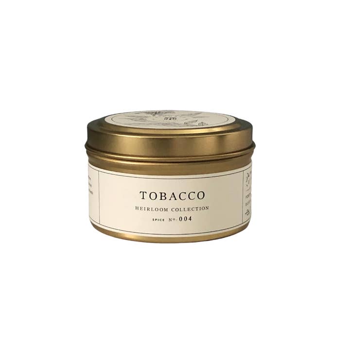 Tobacco Gold Tin Candle for wholesale by Kindred Home