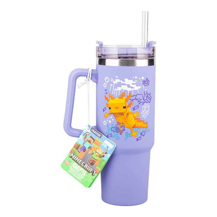 Gobelet isotherme Minecraft violet 900 ml avec paille pour la vente par Paladone