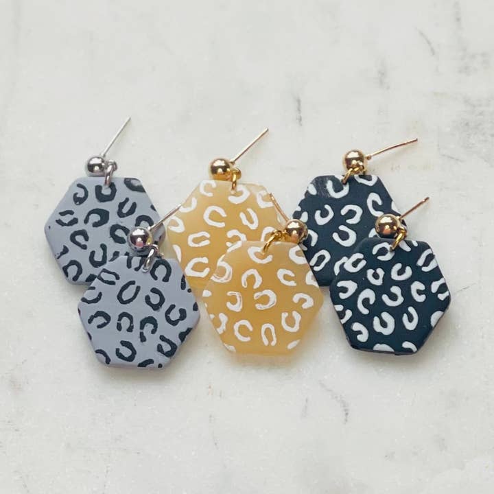 Cheetah Hexy - Polymer Clay Earrings for wholesale by Simply C's