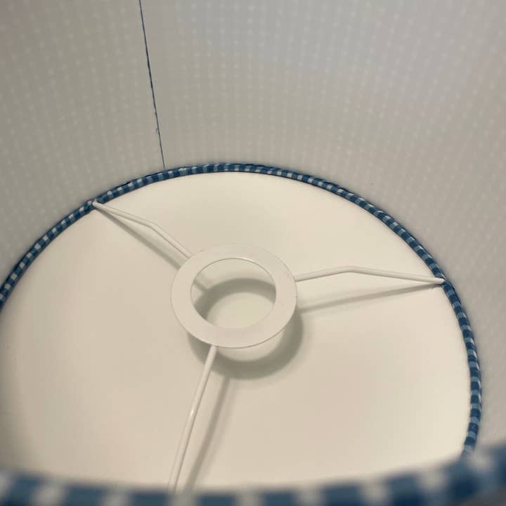 Olive and Limpet - Wholesale Lamp Shade - 10 inch Drum Lampshade. Indigo Hand Print from India. Faded Blue Check Pattern.3