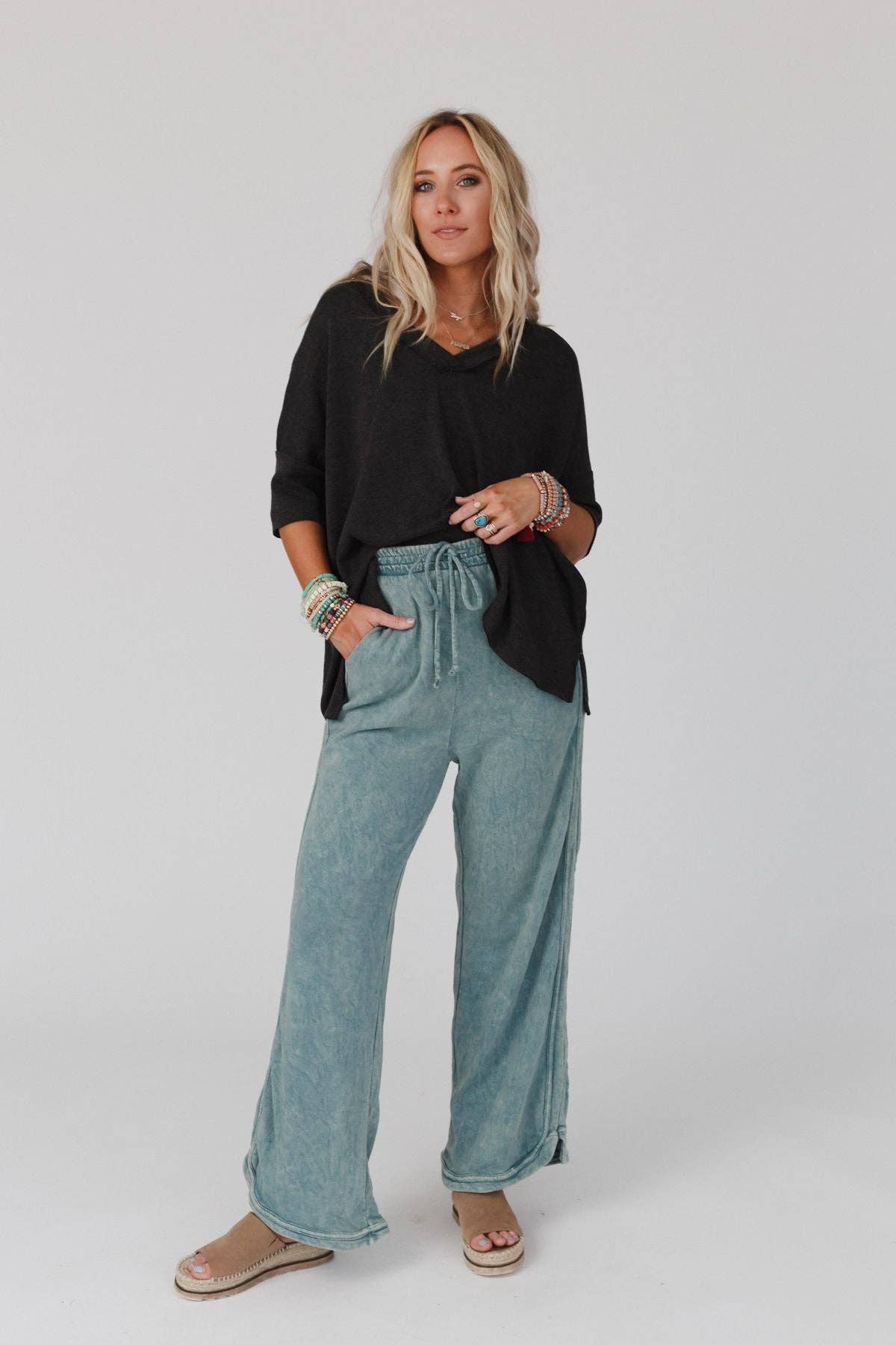 Three Bird Nest - Wholesale T-Shirt - Women's - On The Go V Neck Ribbed Essential Tee - Charcoal4