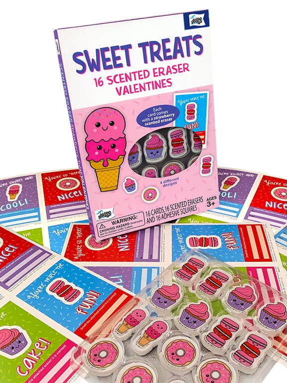 Sweet Treats Scented Eraser Valentine's Cards for wholesale by Mello Smello