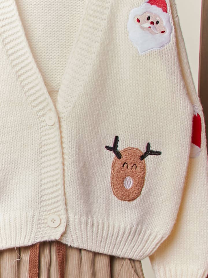 Ivory Christmas Patch Cardigan for wholesale on Faire3