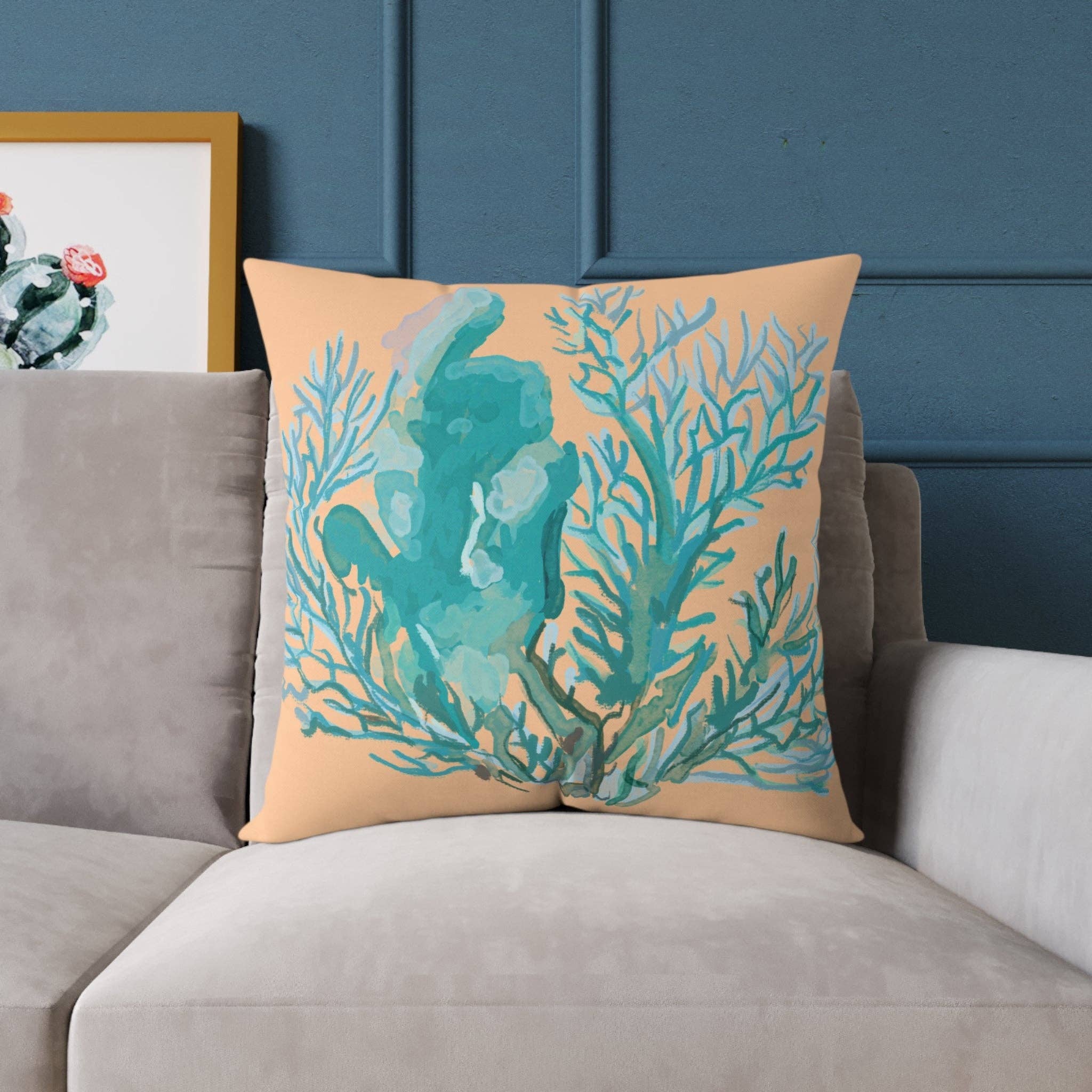 Blue Cava - Wholesale Throw/Decorative Pillow - Coastal Coral Square Poly Canvas Pillow - Ocean-Inspired Home Decor7