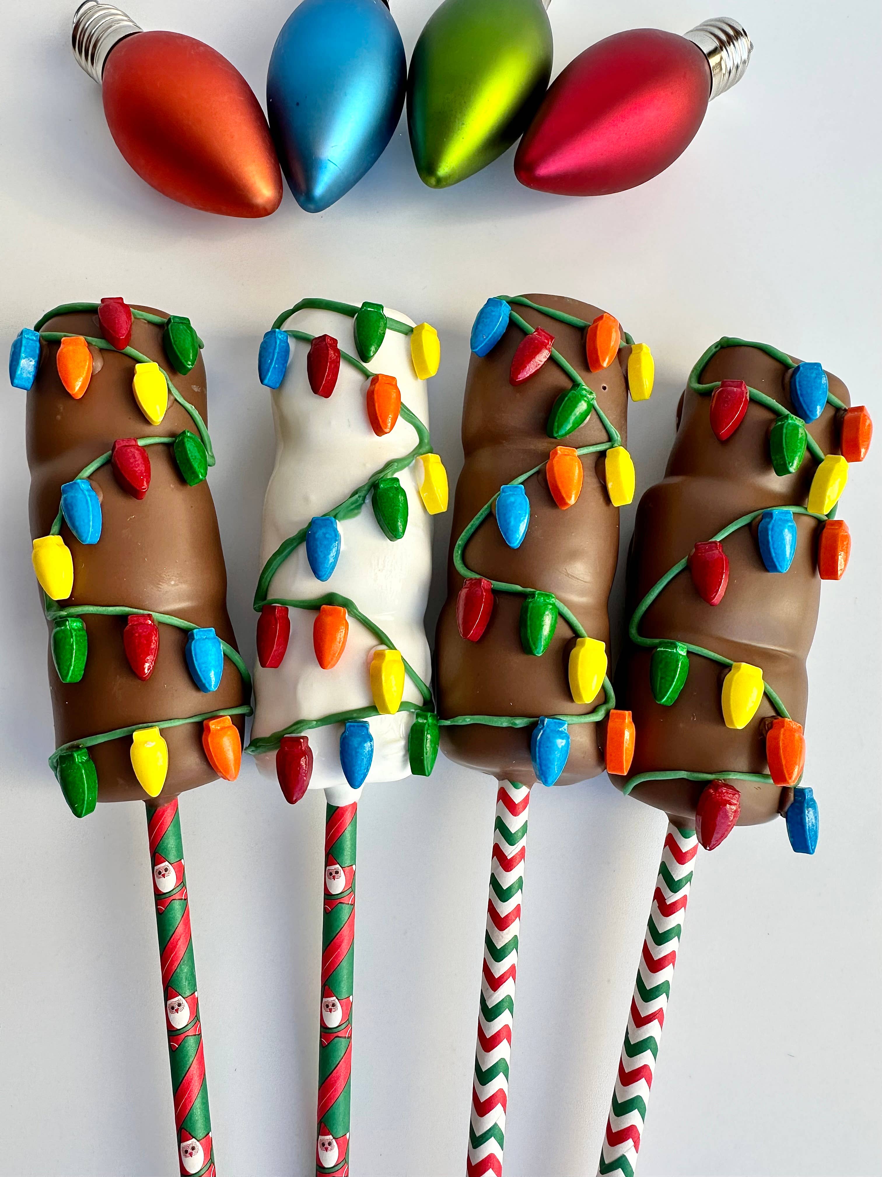 Delightful Chocolates - Wholesale Chocolate Covered Sweets - Christmas Lights Chocolate Covered Triple Marshmallow Pops1