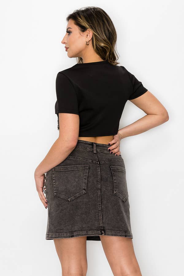 SALT – Engroshandel Nederdel - Dame – (SK1947) Denimnederdele med perler og krystaller i 3 farver2