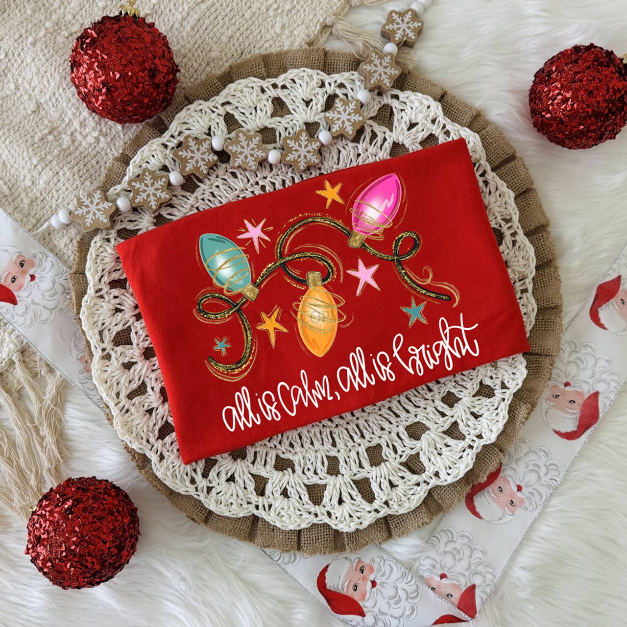 Trendy Tee Co. - Wholesale T-Shirt (Graphic) - Unisex - All Is Calm, All Is Bright Christmas Bulbs Tee0