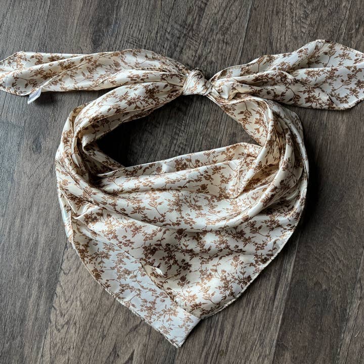 Double B Wild Rags - Wholesale Scarf - Women's - Wild Rag Tan Biege dainty floral Cowboy Western Neck Scarf Bandanna by Double B Wild Rags