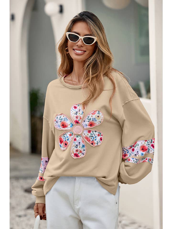 Little Daisy Closet - Wholesale Sweatshirt - Women's - LDC Rose Floral Applique Pullover Sweatshirt| S-4X8