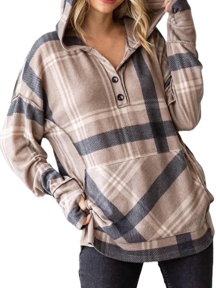 Tröja med rutig knapp fram med huva för wholesale av Vanilla Monkey