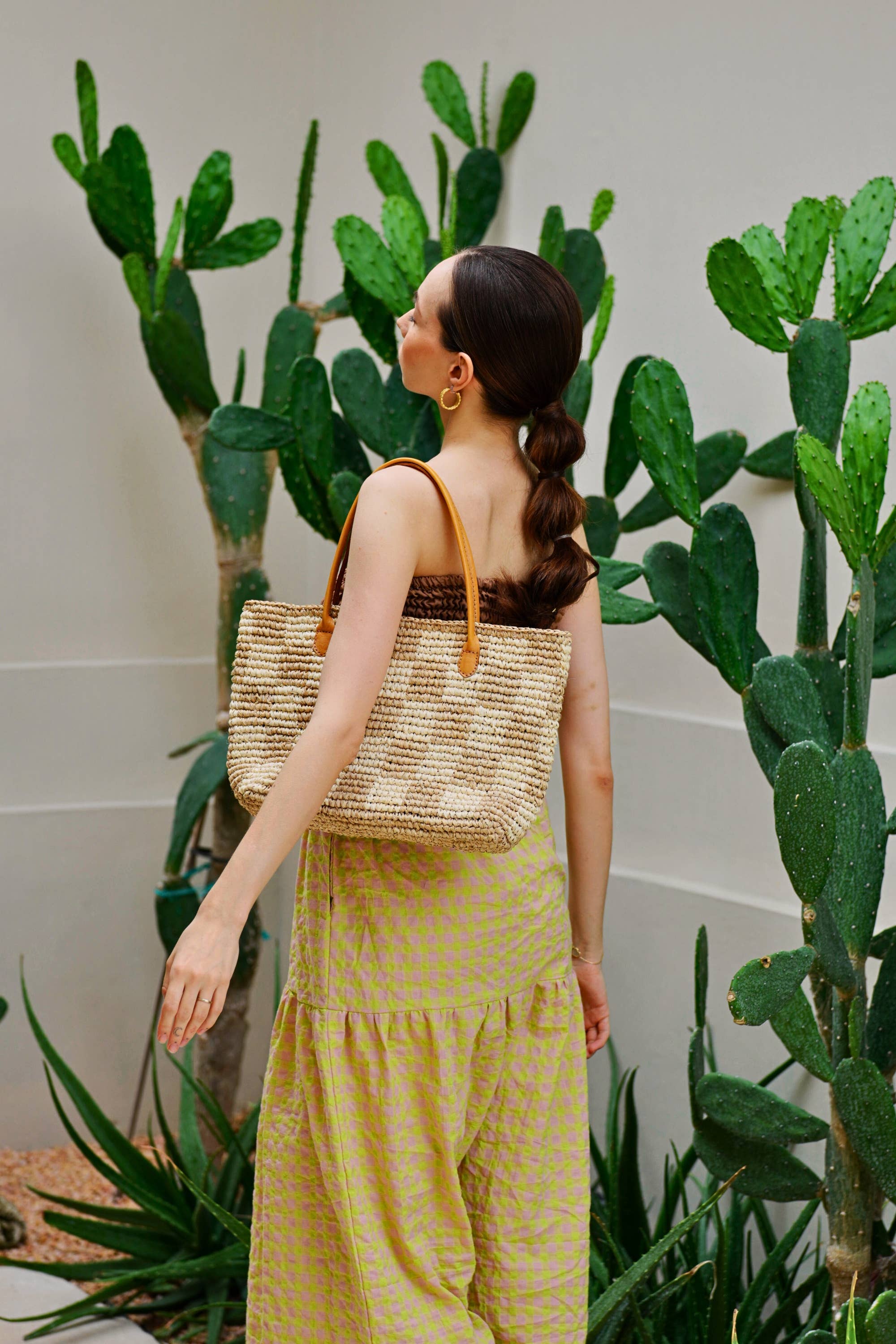 Pink Haley - Vente Tote bag – femme - Sac à main en raphia Lindsey Checker2