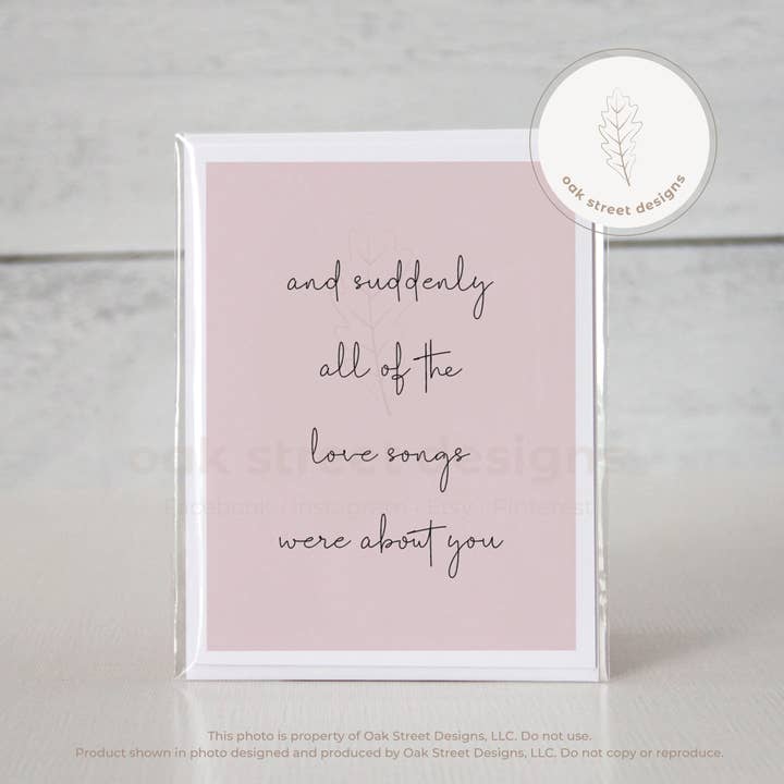 Love Songs Pink Folded Card for wholesale by Oak Street Designs
