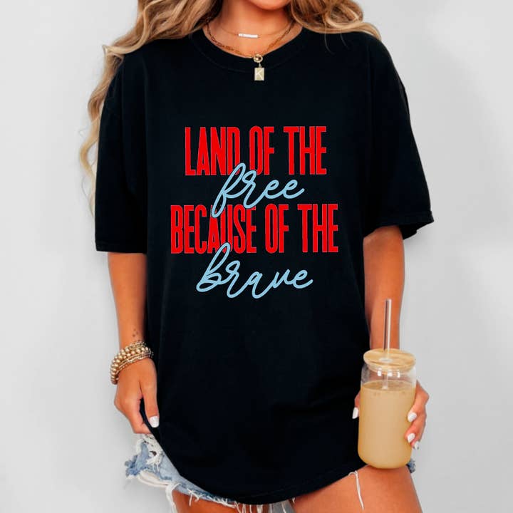 Land Of The Free Because Of The Brave Graphic Tee America for wholesale by Gia Gifts Boutique