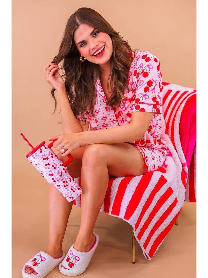 Red Cherry Bomb Ruffle Pajama Set for wholesale on Faire4