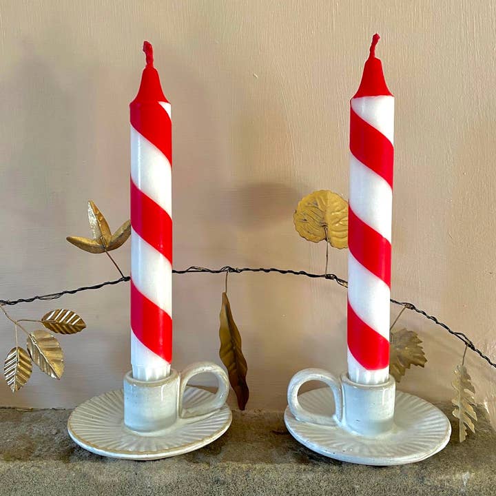 Florrie and Wren - Wholesale Tapered Candle/Candlestick - Hand Dipped Red & White Candy Cane Stripe Christmas Candles1
