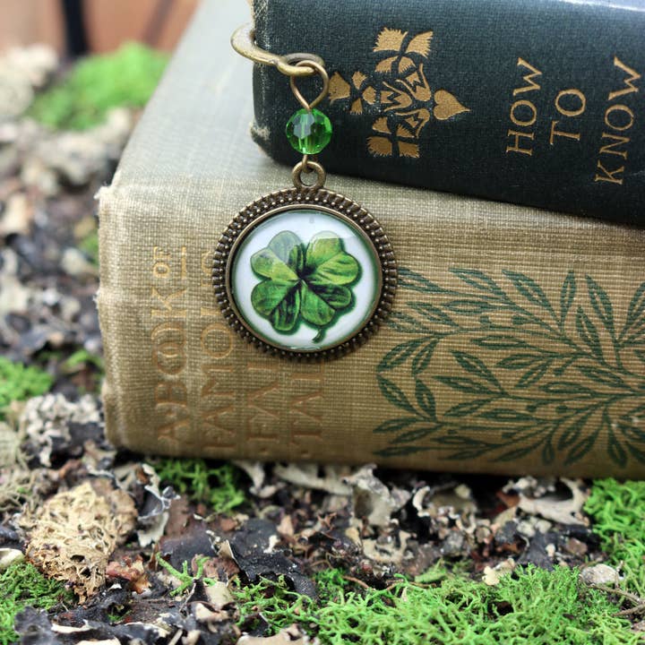 The Divine Iguana - Wholesale Bookmark - Shamrock or Four Leaf Clover Irish Bronze and Glass Bookmark