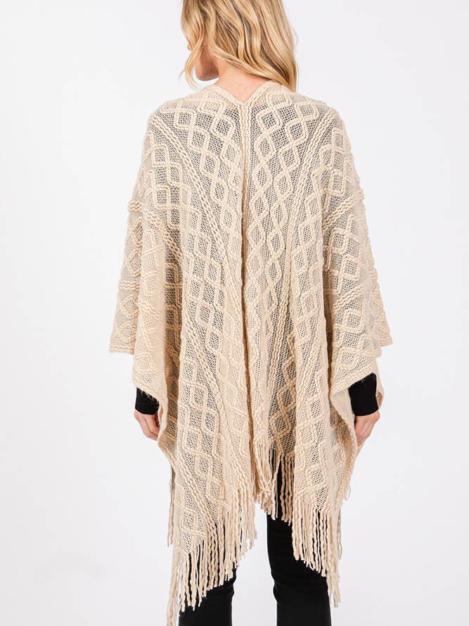 Hana – wholesale Cardigan – Women’s – Diamond Pattern Tassel Knit Ruana Winter Cardigan13