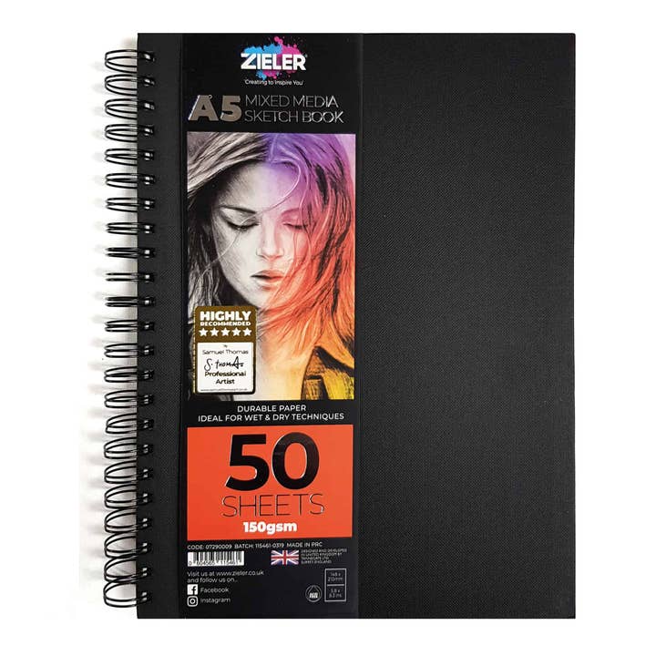 Zieler - Wholesale Sketchbook/Sketchpad - A5 Spiral Bound Hardback Mixed Media Sketchbook (Portrait)
