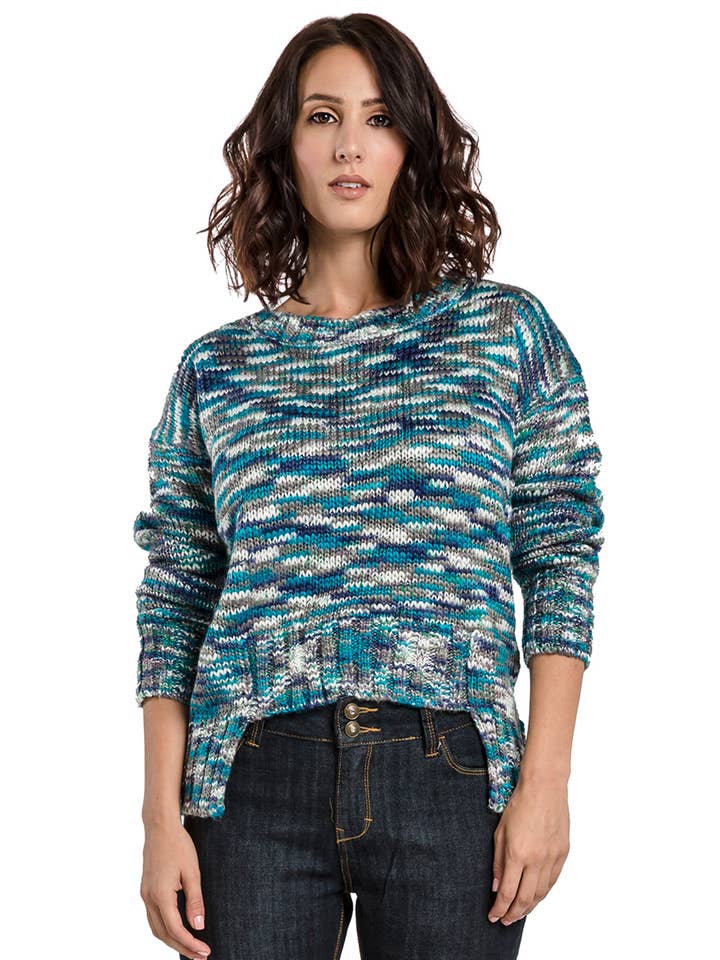 Women Multi Color Space Dye Heavy Stitch Sweater Scoop Neck for wholesale by Miss Halladay