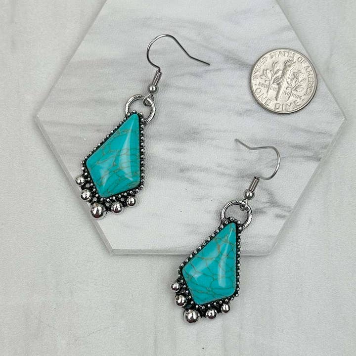 ER231217-57 Silver metal with blue turquoise stone kite shape Earrings for wholesale by Western Elite Jewelry