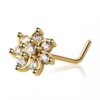 MULTI CZ FLOWER 316L SURGICAL STEEL L-SHAPE NOSE RING for wholesale by CRAVE