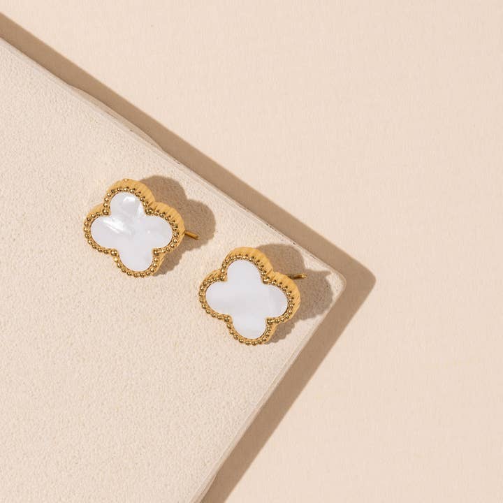 Frem - Vente Clous d'oreille - Boucles d'oreilles à tige en forme de trèfle en acier inoxydable0