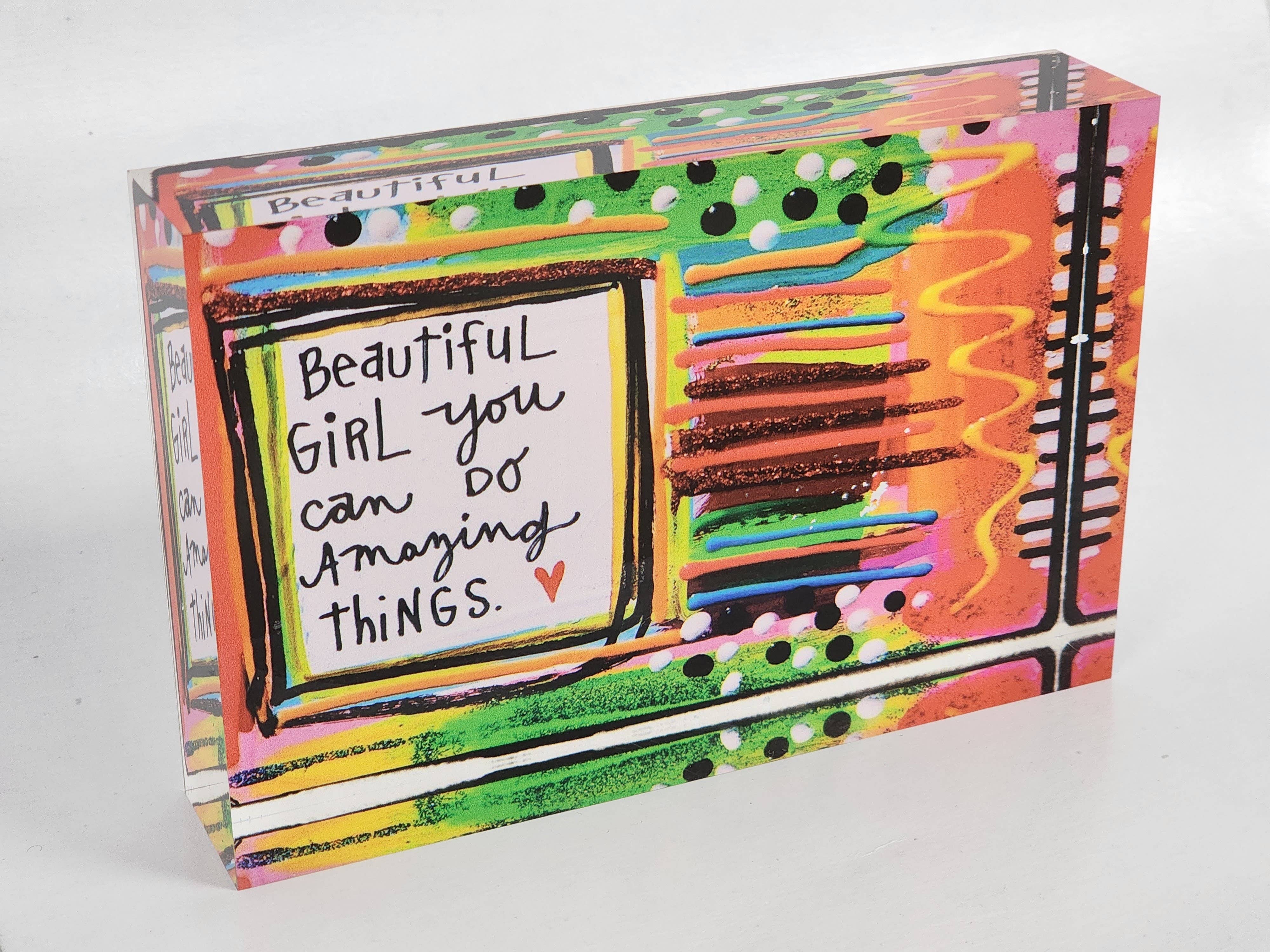 Julie Abbott  Art - Wholesale Decorative Tabletop Object - Beautiful Girl Acrylic Block1