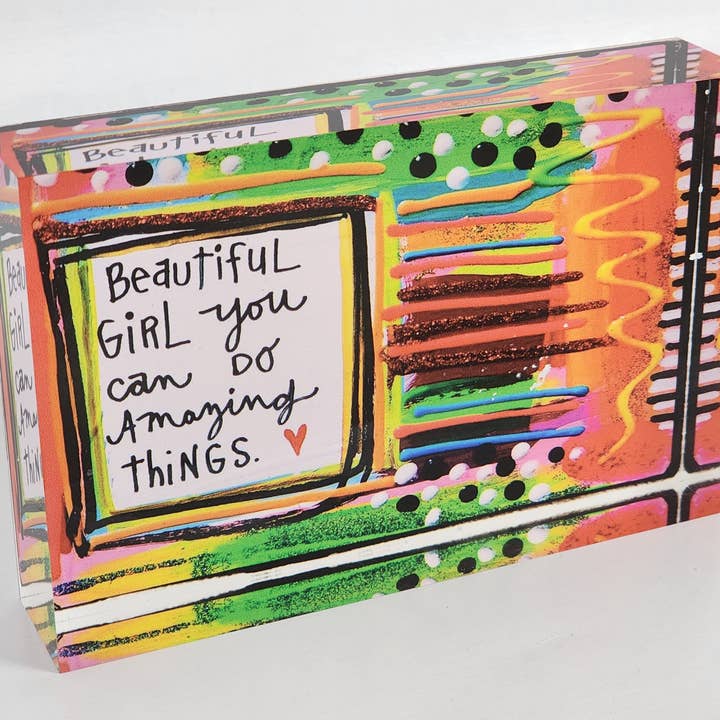 Julie Abbott Art - Wholesale Decorative Tabletop Object - Beautiful Girl Acrylic Block1
