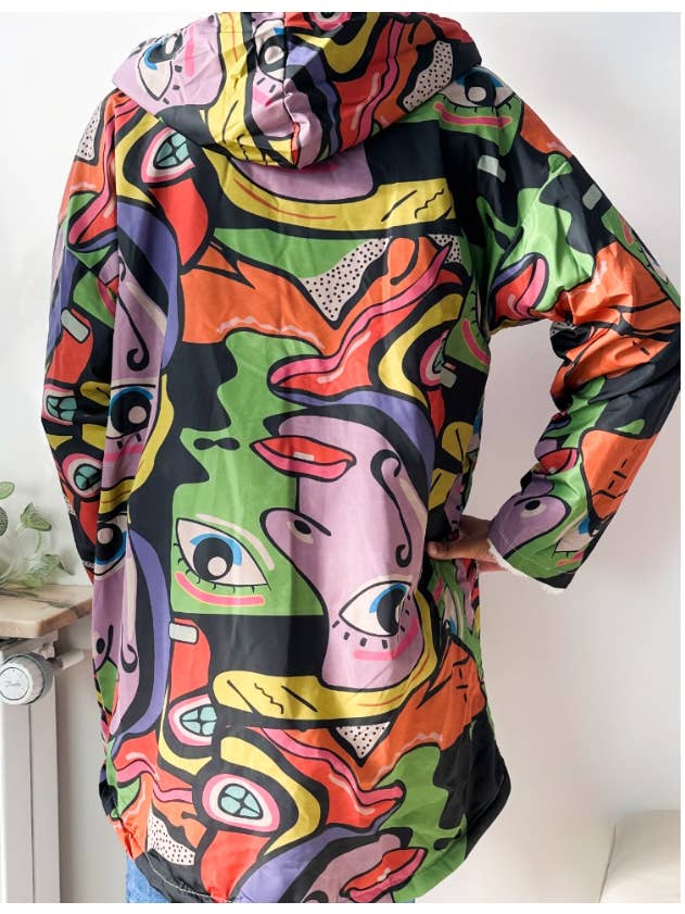 LOOWIE - Wholesale Raincoat - Women's - ZRC Italian One Size " Picasso Style Warm Raincoat w/Hood