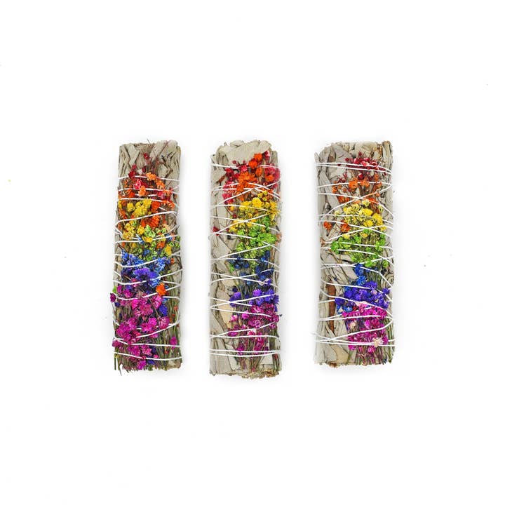 Designs by Deekay Inc. - Wholesale Sage Bundle - 'Energy Wheel' Floral White Sage Smudge Stick (4 in.)