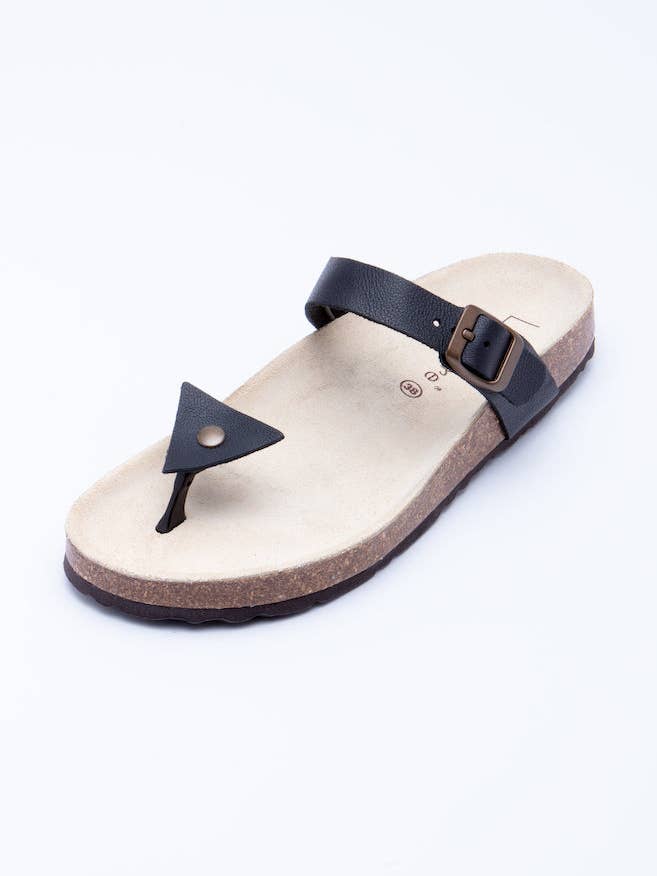 Sandales Manu Triangle en cuir noir pour femmes pour la vente par Le Clare