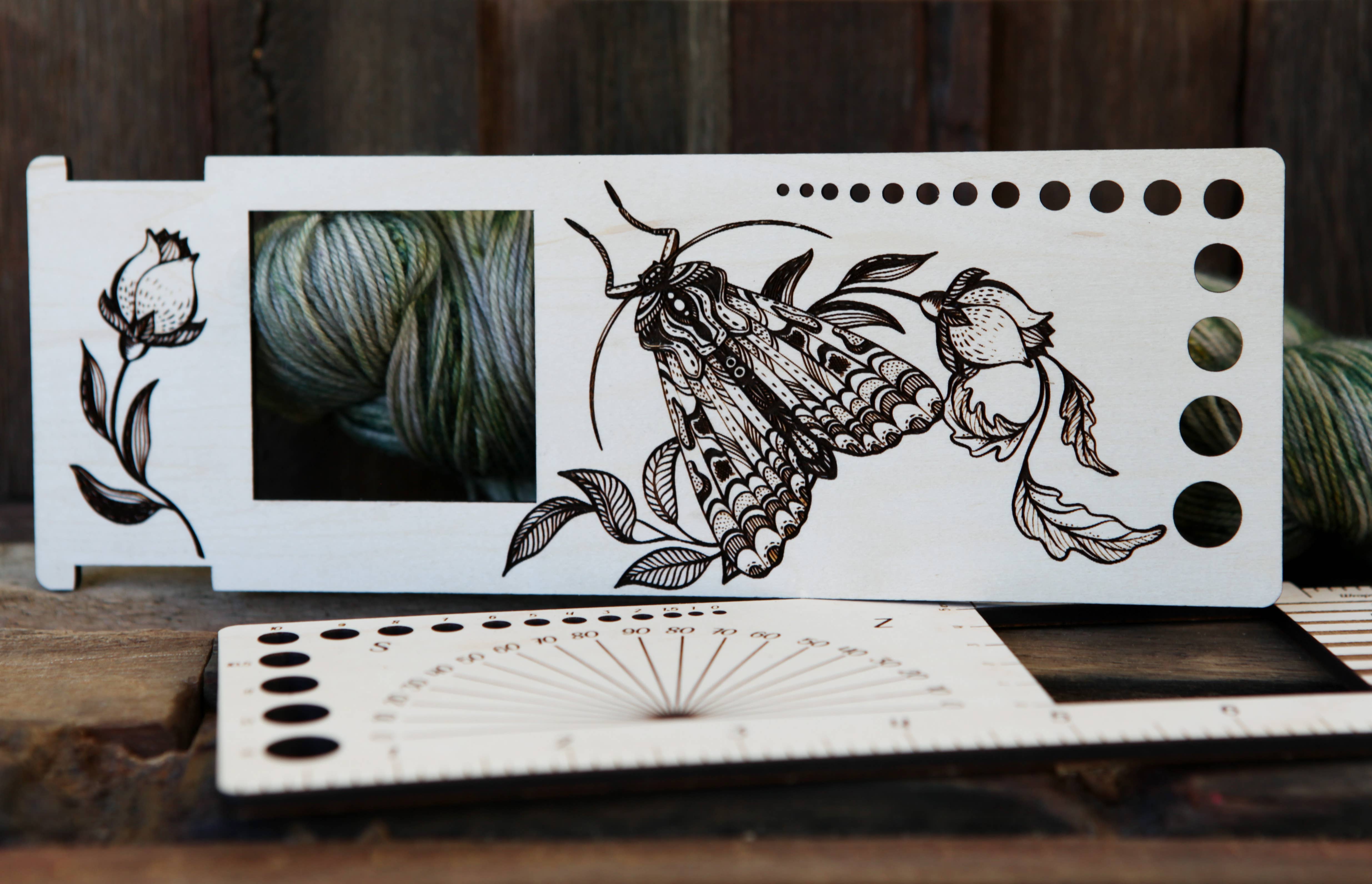 Sunrise Grove - Wholesale Knitting/Crochet Supplies - Moth: 2" Gauge Swatch Ruler, Needle, Twist Angle, Yarn Gauge7