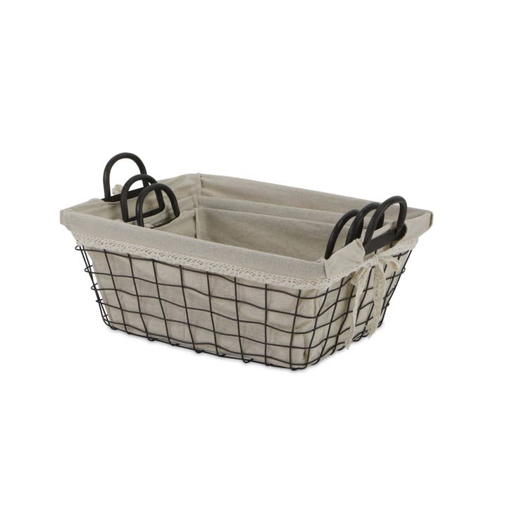 Cheungs Home Decor - Wholesale Basket - Caden Set of 3 Fabric Lined Tapered Metal Wire Baskets3