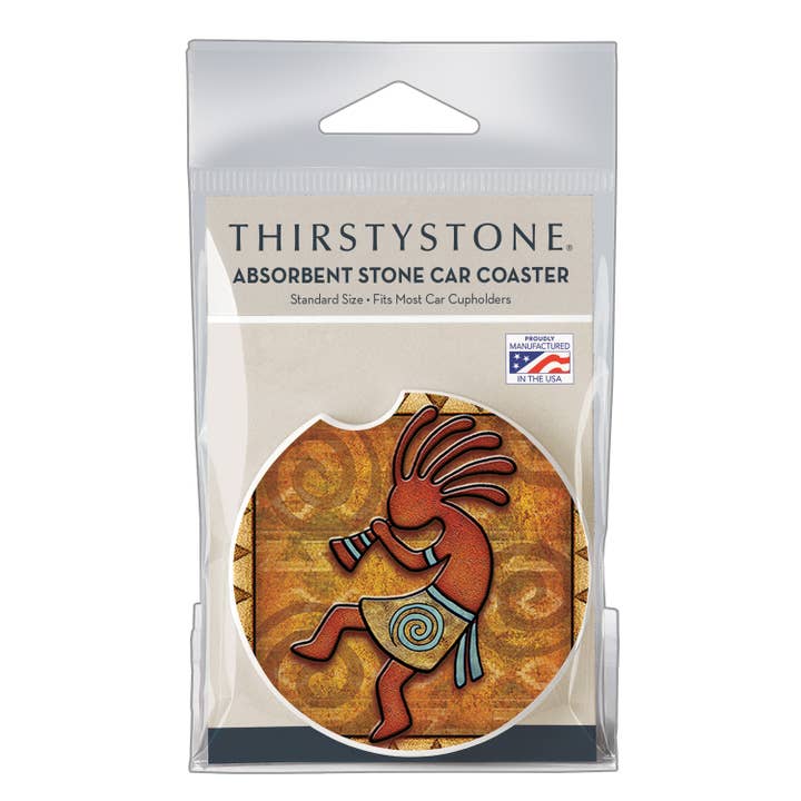 CounterArt/Highland Home/Thirstystone/CoasterStone - Wholesale Car Coaster - Unisex - Thirstystone "Kokopelli" Absorbent Stone Car Coaster